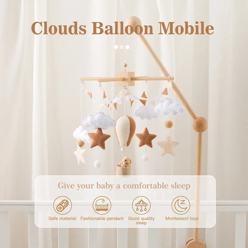 Baby Crib Mobile Wooden Bed Bell Rattle Toy Soft Felt Hot Air Balloon Wind Chime Pendant Newborn Comfort Bed Bell Toys Baby Gift