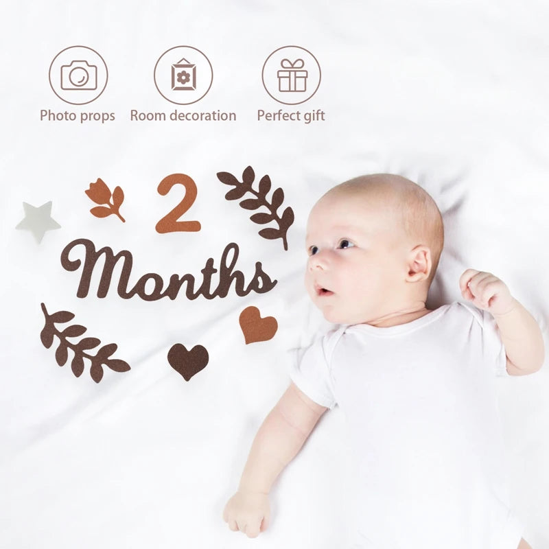 Felt 0 12 month Newborn Photography Props Milestone Newborn Accessories Photography Shooting Prop Baby Room Decorate Accessories