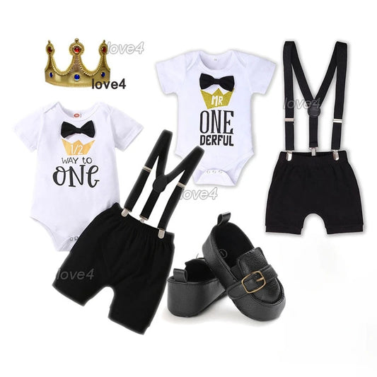 Baby Boss Costume Baby Boy Clothes Set Newborn Cake Smash Outfit for Boy 1 Year Old Birthday Photoshoot Suit Jumpsuit Shorts