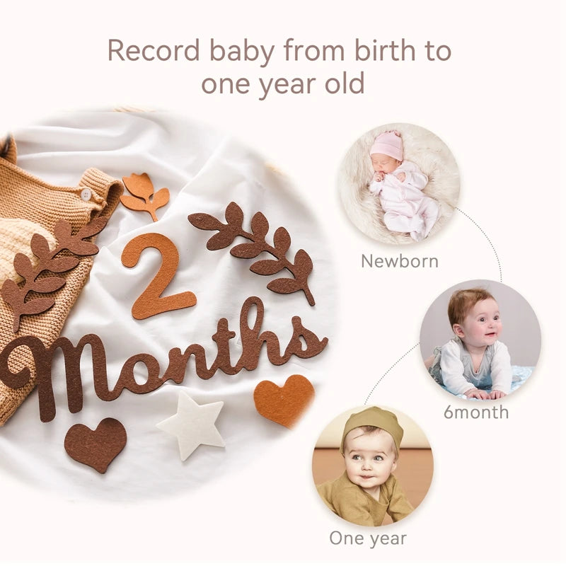 Felt Digit Baby Month Milestone Card Newborn Photography Prop Milestone Memorial Monthly Baby Souvenir Newborn Photo Accessories