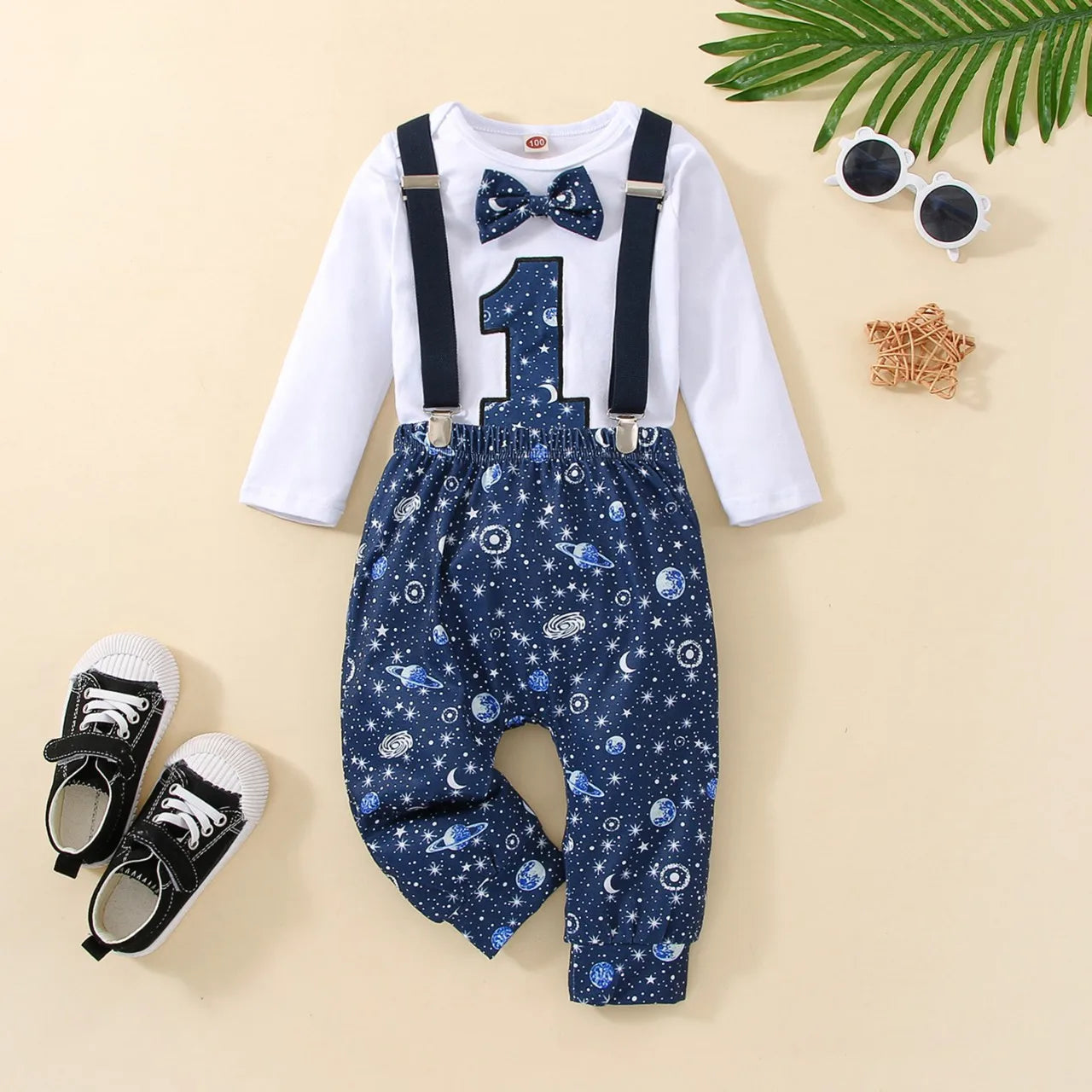 Baby Boy Clothes for Cake Smash 1st Birthday Outfit Baby Clothes Set Newborn Cotton Long Sleeve Romper with Suspender Pants