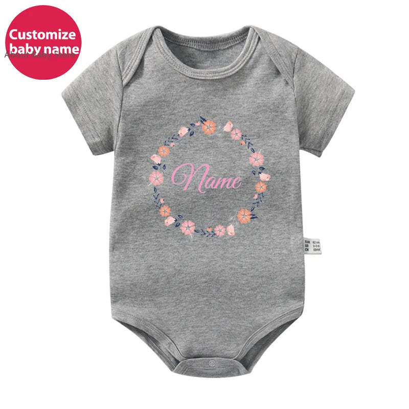 New Custom Name Newborn Baby Rompers Cute Personalized Baby Girl Onesie Floral Print Cotton Infant Bodysuits Baby Clothes Gifts