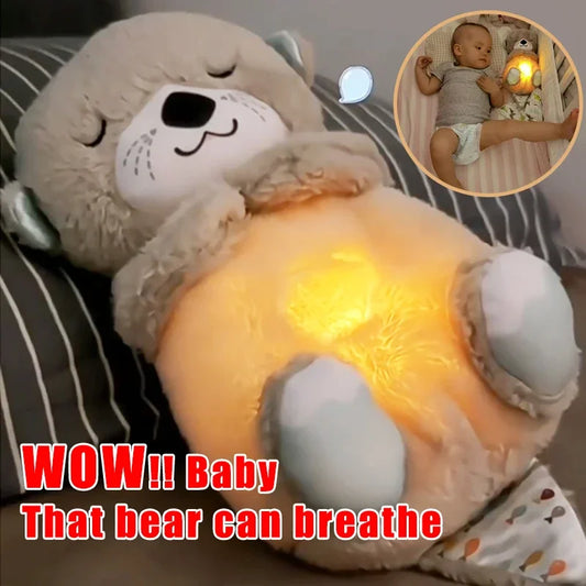 New Baby Breath Baby Bear Soothes Otter Plush Toy Doll Toy Child Soothing Music Sleep Companion Sound And Light Doll Toy Gifts