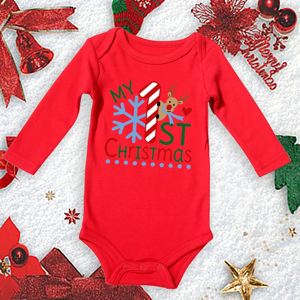 My First Christmas New Born Baby Bodysuits Clothes Ropa Toddler Girl Red Long Short Romper Jumpsuit Outfit Christmas Gifts