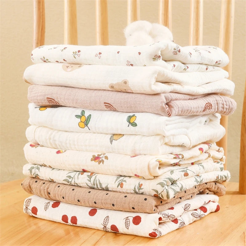 Cotton Swaddle Blanket Baby Blanket Floral Print Muslin Diaper Swaddle New Born Crinkle Fabric Stroller Cover