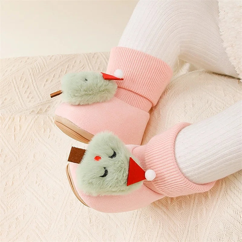 Baby Cute Christmas Socks Shoes Plush Santa/Reindeer/Snowman/Christmas Tree Non-Slip Soft Sole First Walking Shoes