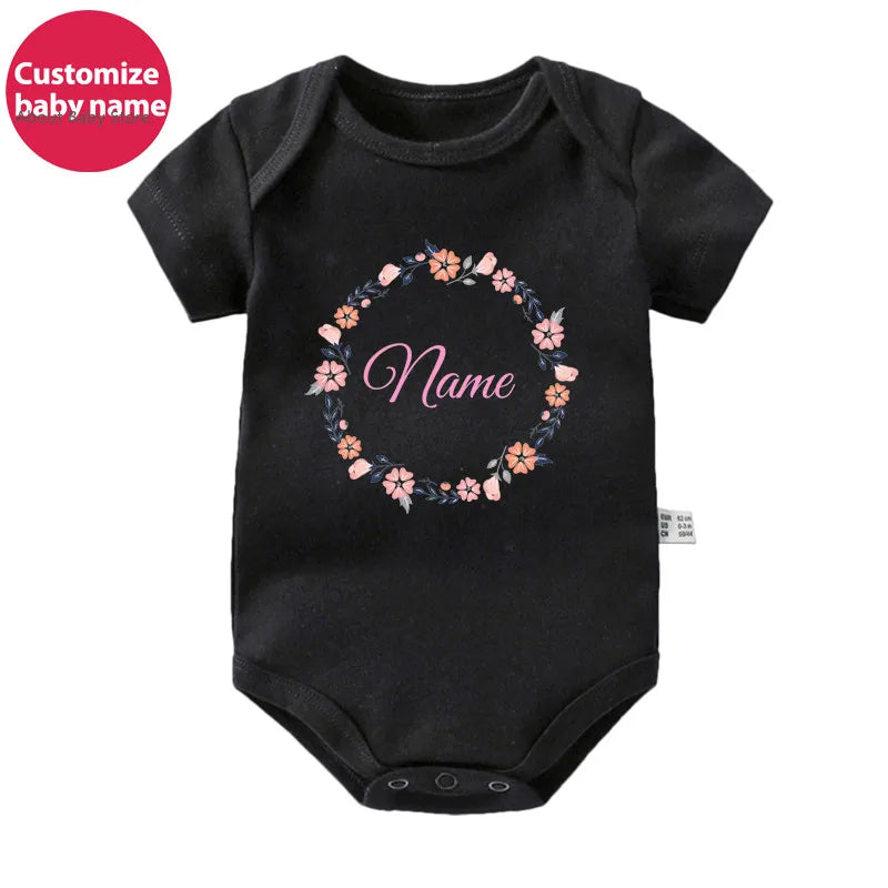 New Custom Name Newborn Baby Rompers Cute Personalized Baby Girl Onesie Floral Print Cotton Infant Bodysuits Baby Clothes Gifts