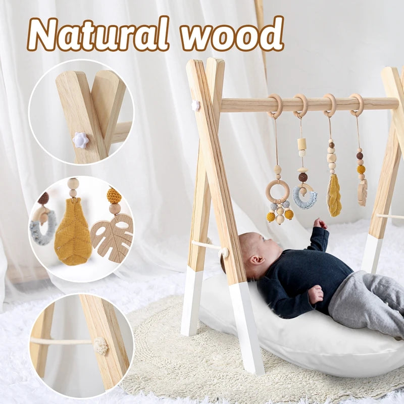 1set Wooden Baby Play Gym Animals Pendant  BPA Free Food Grade Wooden Teether Toys Interactive Baby Birth Gift Wooden Blank Toys