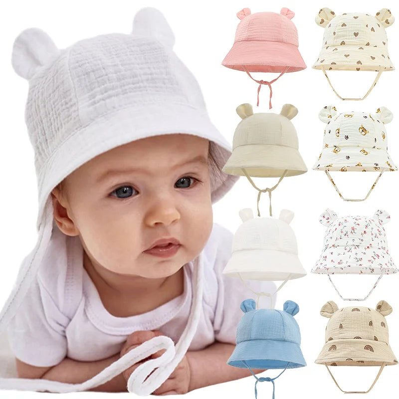 Muslin Baby Bucket Hats for Girls Boys Spring Fall Newborn Hat Cute Print Panama Fisherman Cap Outdoor Infant Caps 3-12 Months