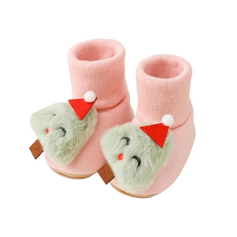 Baby Cute Christmas Socks Shoes Plush Santa/Reindeer/Snowman/Christmas Tree Non-Slip Soft Sole First Walking Shoes