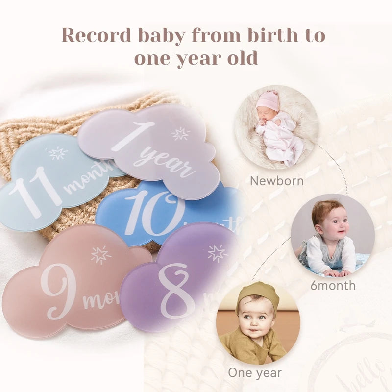 1Set Baby Acrylic Number Milestone Card For Newborn Cute Cloud Shape Photography Props Accessories Month Cards Sticker Baby Gift