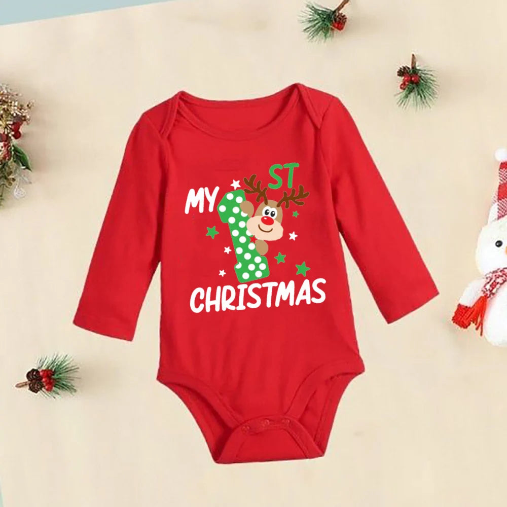 My First Christmas New Born Baby Bodysuits Clothes Ropa Toddler Girl Red Long Short Romper Jumpsuit Outfit Christmas Gifts