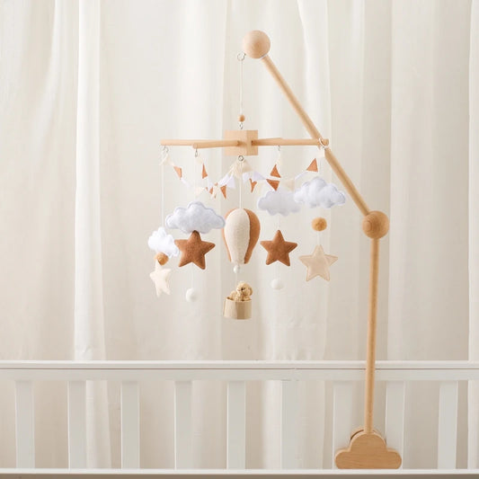 Baby Crib Mobile Wooden Bed Bell Rattle Toy Soft Felt Hot Air Balloon Wind Chime Pendant Newborn Comfort Bed Bell Toys Baby Gift