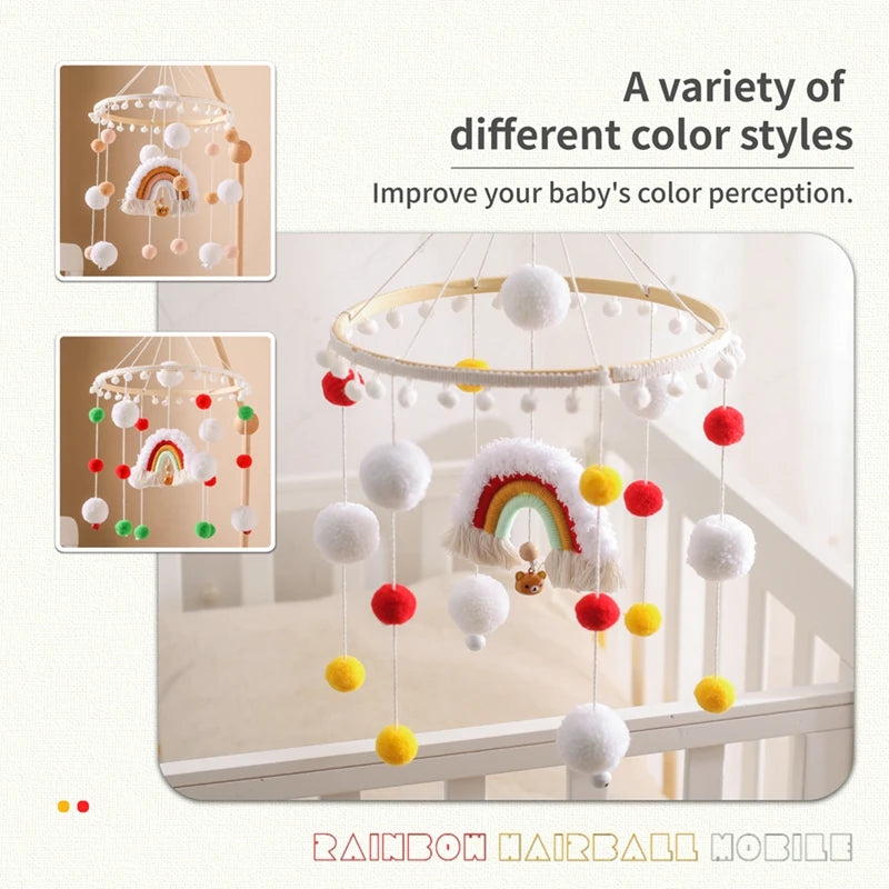 Baby Bed Bell Rainbow Hanging Toy 0-12 Months Newborn Wooden Mobile Music Rattle Toy Crib Holder Bracket Infant Bed Accessories