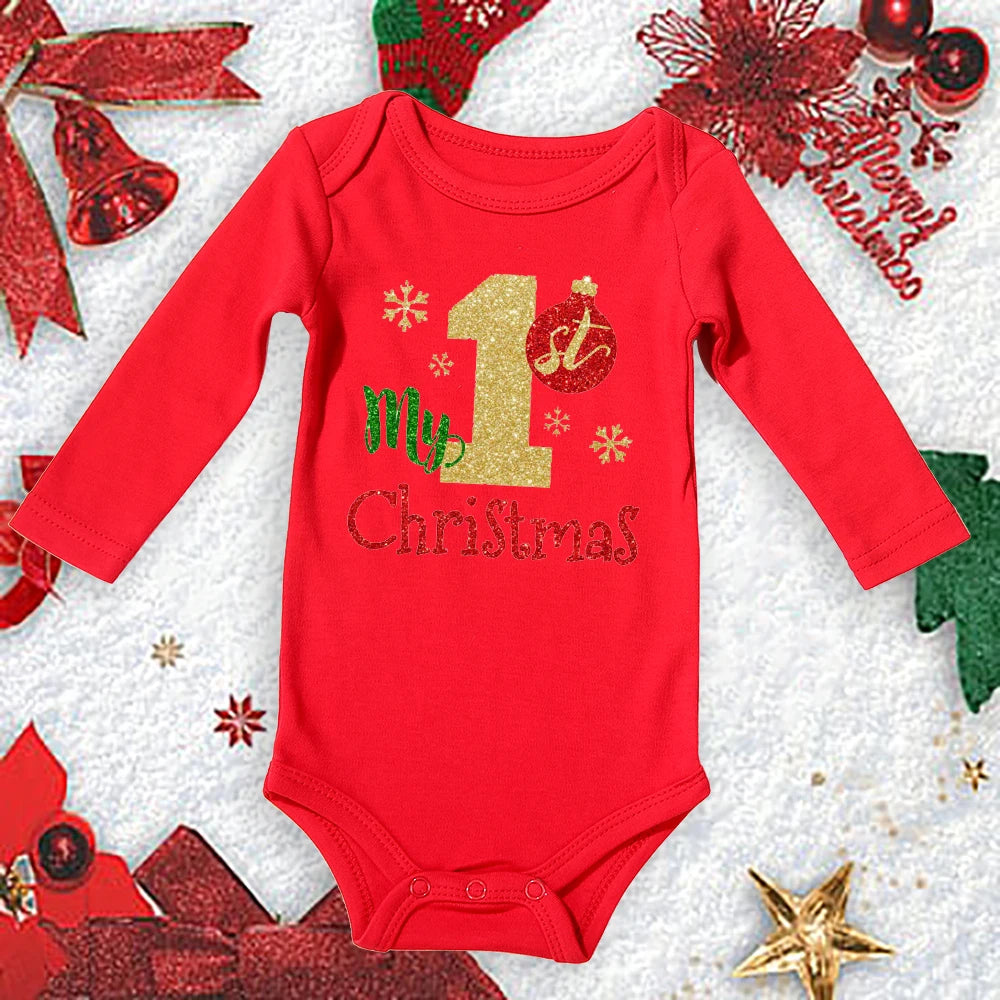 My First Christmas New Born Baby Bodysuits Clothes Ropa Toddler Girl Red Long Short Romper Jumpsuit Outfit Christmas Gifts