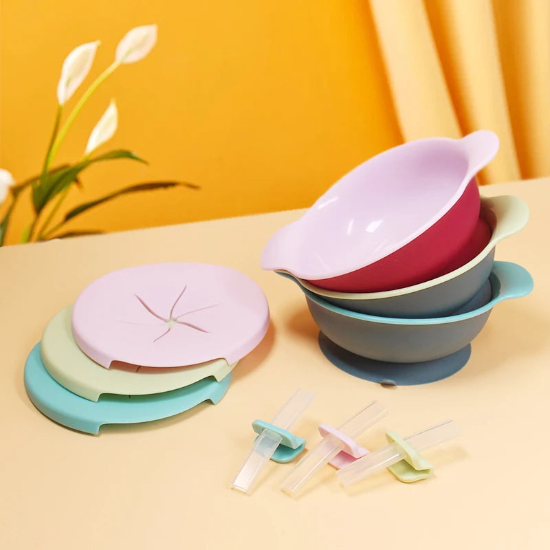 1pcs Baby Feeding Bowl Set With Straw Lid Portable Snack Container Silicone Suction Cup Children's Tableware Bpa Free Baby Stuff