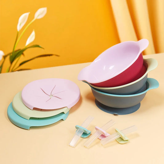 1pcs Baby Feeding Bowl Set With Straw Lid Portable Snack Container Silicone Suction Cup Children's Tableware Bpa Free Baby Stuff