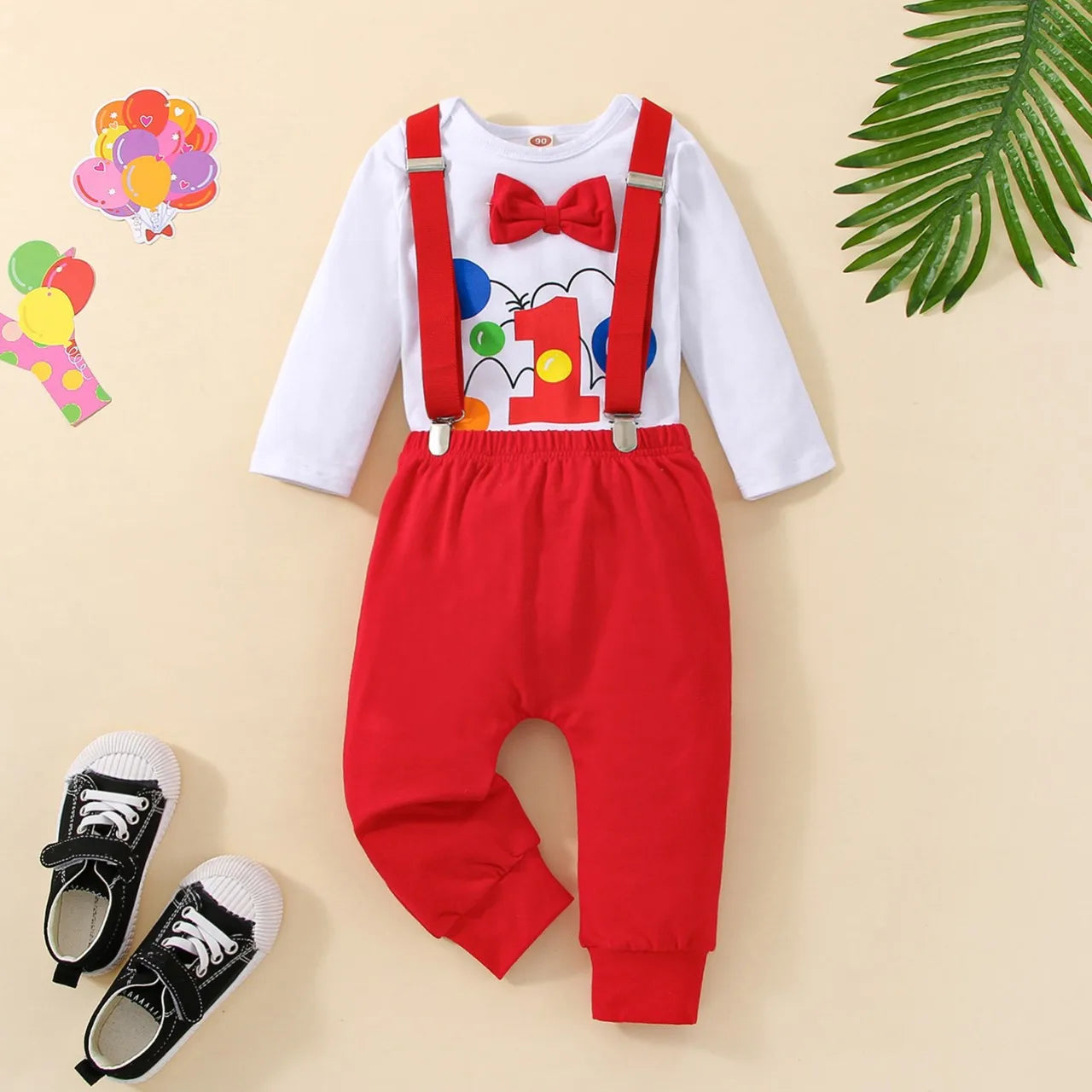 Baby Boy Clothes for Cake Smash 1st Birthday Outfit Baby Clothes Set Newborn Cotton Long Sleeve Romper with Suspender Pants