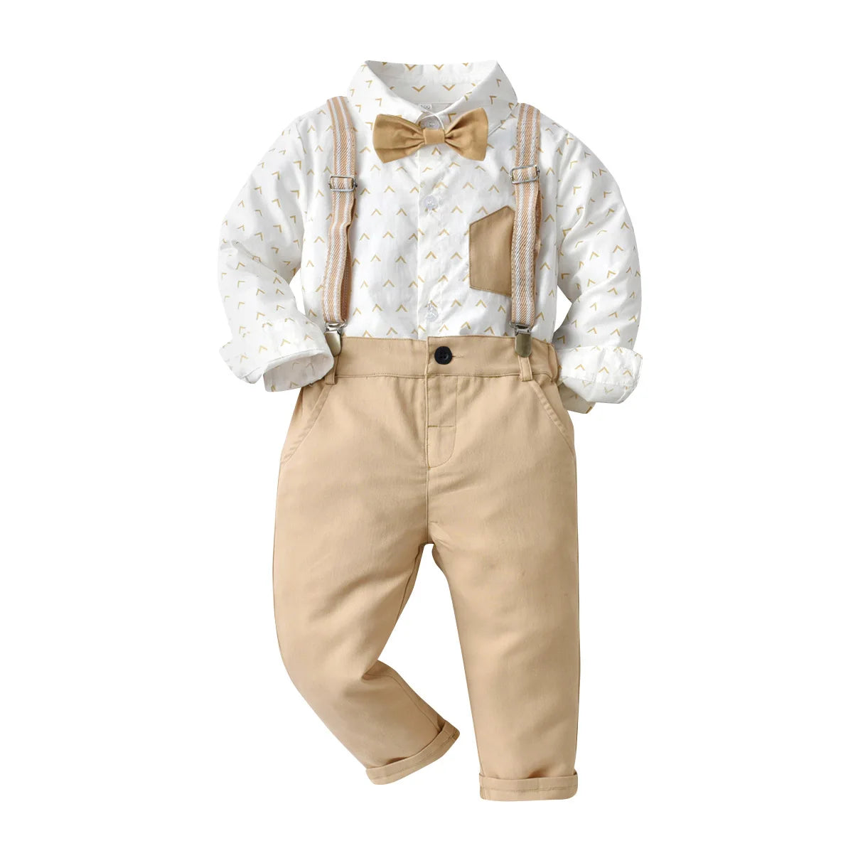 Gentleman Clothes for Kids Boy 1 2 3 4 5 6 7 Year Old Kids Blouse + Suspender Pants Children Brown Wedding Suit Birthday Outfit