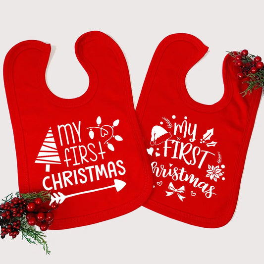 My First Christmas Baby Bib Bibs Christmas Vibes Newborn Red Cotton Saliva Towel Xmas Party Bib Holiday Shower Gift for Infant