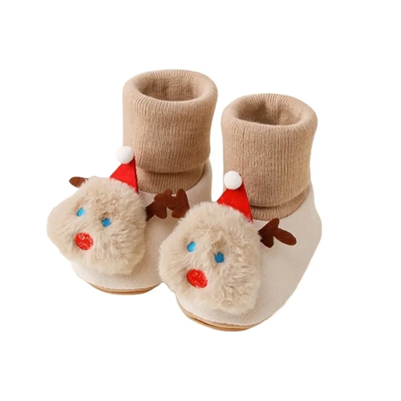 Baby Cute Christmas Socks Shoes Plush Santa/Reindeer/Snowman/Christmas Tree Non-Slip Soft Sole First Walking Shoes