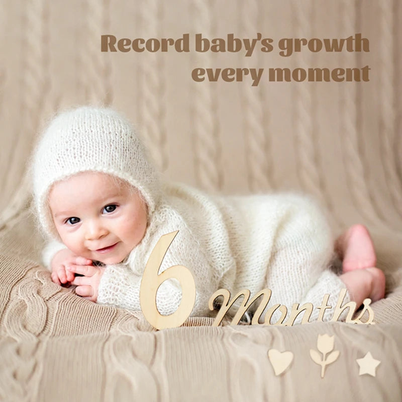 0-12 Baby Milestone Cards Wooden Photography Milestones Memorial Monthly Commemorativenir Photo Accessories For Newborn Baby