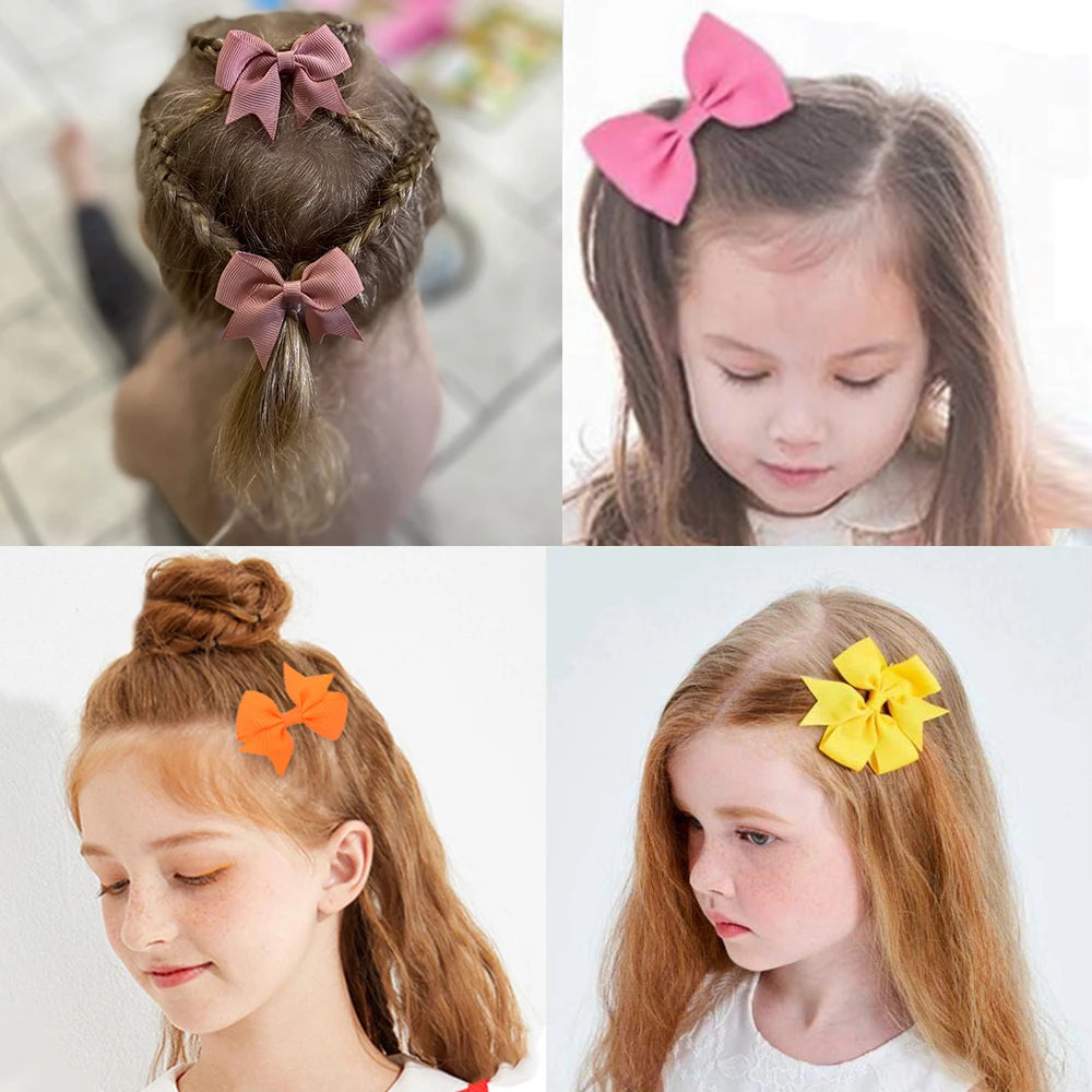 10/20Pcs Grosgrain Ribbon Bowknot Hair Clips For Cute Girls Colorful Bows Clip Hairpin Barrettes Headwear Baby Hair Accessories