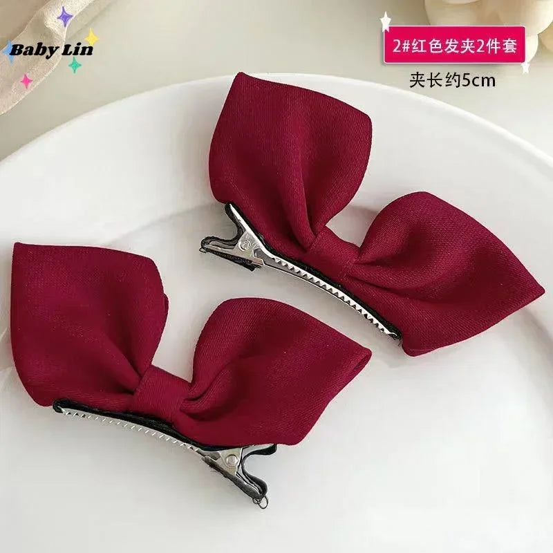 2 Pcs/Set 5cm Korean Children Bow Headdress Hair Clips Girls Cute Barrettes Card Issuance Side Hairpins Fashion Accessories