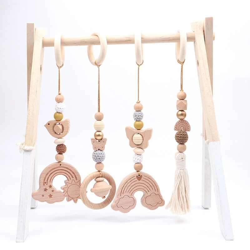 1 Set Baby Play Gym Frame Hanging Toys Crib Stroller Mobile Rattle Wooden Rattle Toys for Newborn Fitness Rack Educational Toy