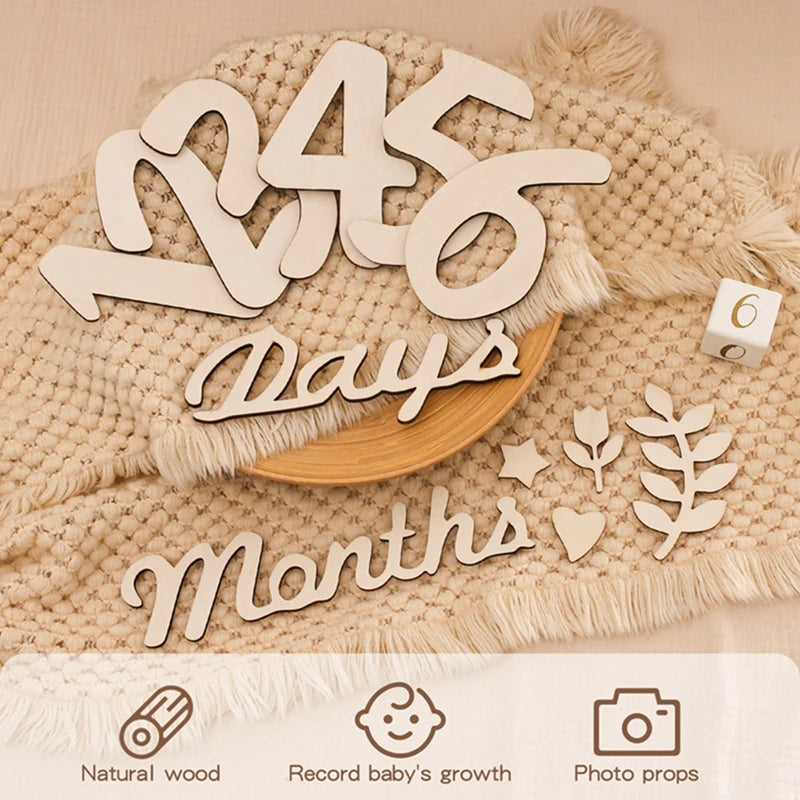 0-12 Baby Milestone Cards Wooden Photography Milestones Memorial Monthly Commemorativenir Photo Accessories For Newborn Baby