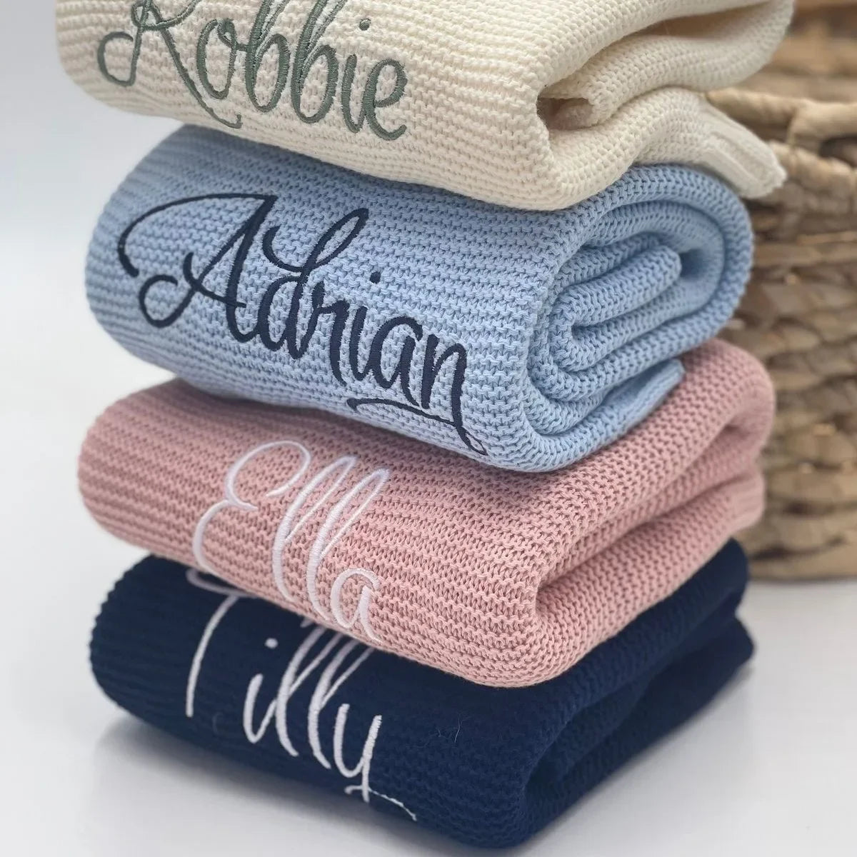 Personalized Name Baby Knitted Blanket Cotton 100x80cm Skin-friendly Warm Newborn Wraps Custom Baby Blanket for Winter