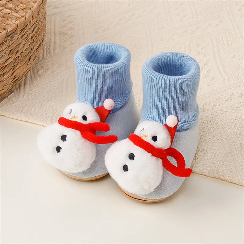 Baby Cute Christmas Socks Shoes Plush Santa/Reindeer/Snowman/Christmas Tree Non-Slip Soft Sole First Walking Shoes