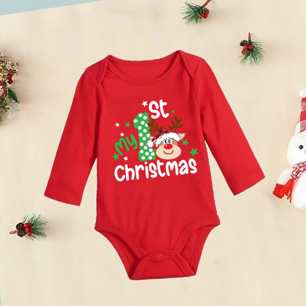 My First Christmas New Born Baby Bodysuits Clothes Ropa Toddler Girl Red Long Short Romper Jumpsuit Outfit Christmas Gifts