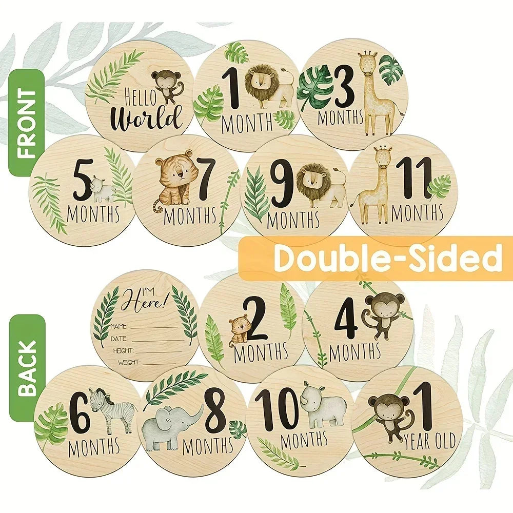 7PCS Cute Baby Wooden Monthly Milestone Cards With Announcement Sign Pregnancy Newborn Shower Gifts For Boys Girls Photography