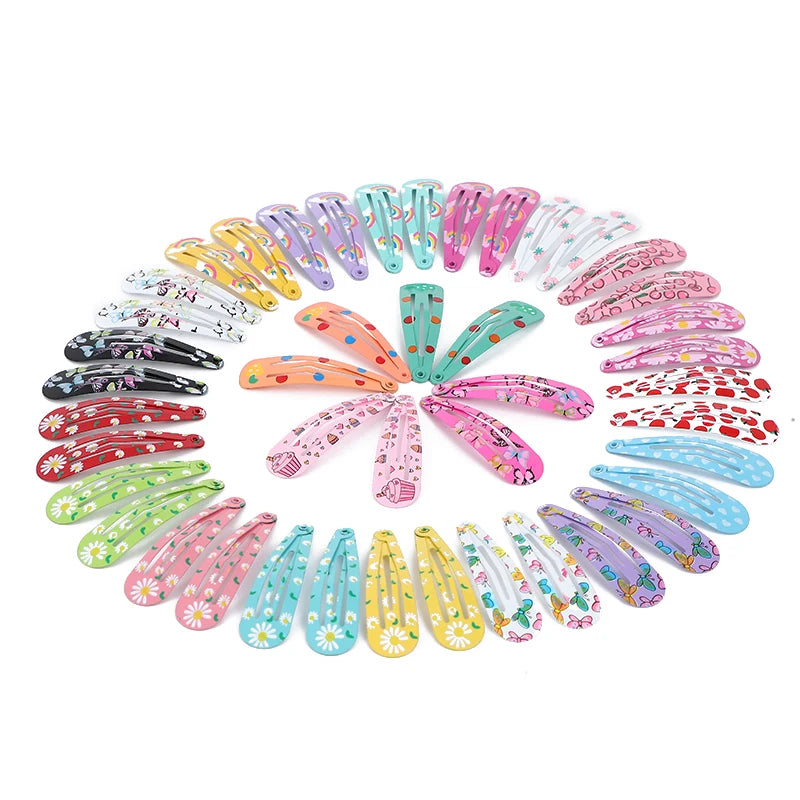 20-100Pcs Cute Colorful Waterdrop Alloy Hairpin Girls Snap Hair Clips For Kids Print Bb Hairgripe Headwear Baby Hair Accessories