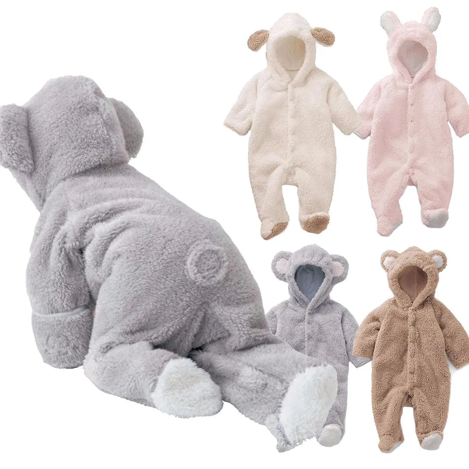 Autumn Winter Baby Rompers Baby Girl Boy Clothes Fleece Animal Bear Bunny Sheep Newborn Jumpsuits Infant Halloween Costume 0-12M