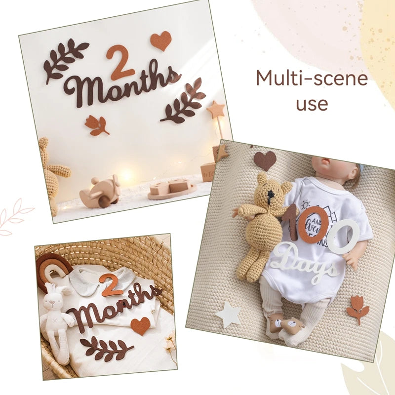 0-10 Digital Milestones Newborn Baby Milestone Wool Felt Digital Milestone Card Baby Newborn Photo Accessories Photography Gifts