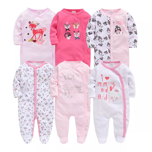 Baby Clothing Girls Pink Romper Cartoon Kids Pajamas Long Sleeve Jumpsuit Baby Playsuit Girls Clothes 0`12 Months