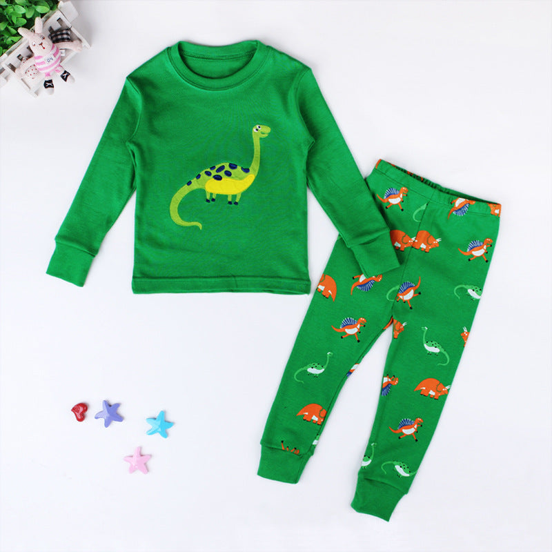 Long-sleeved Cartoon Dinosaur Print Pajamas Two-piece Suit