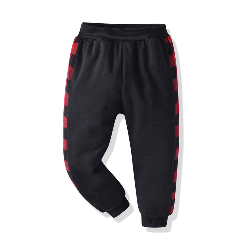 Two-piece Long-sleeved Sweater Stitching Red And Black Grid Trendy Trousers